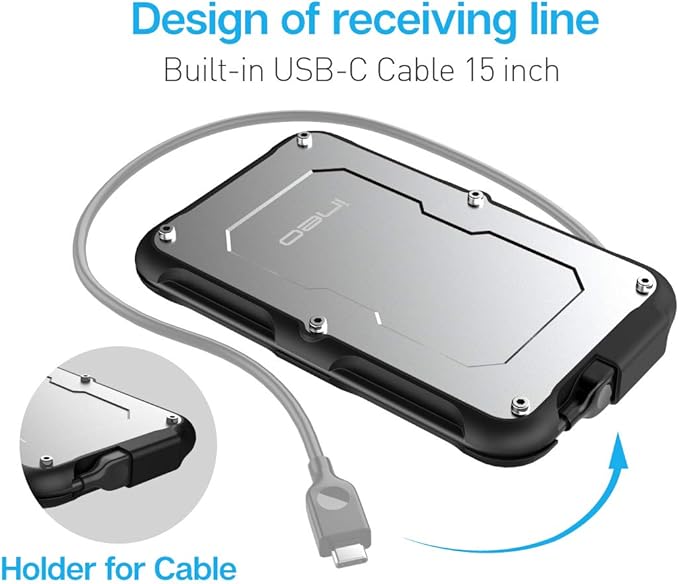 ineo 2.5" USB 3.1 Gen 2 Type-C Rugged Waterproof & Shockproof External Hard Drive Enclosure for 9.5mm & 7mm SATA HDD/SSD [C2580]