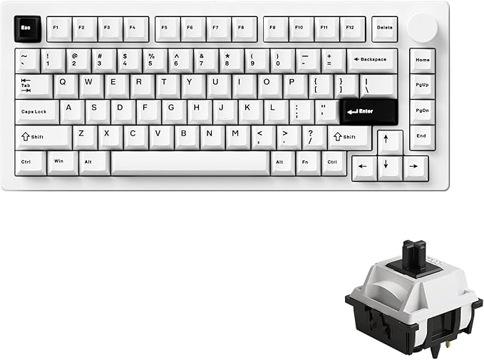 MONSGEEK M1 V5 Aluminum Mechanical Keyboard 75% Quick Release Gaming Keyboard Blcak on White with Knob 8000 mAh RGB Hot-swappable Pre-lubed Cilantro Switch, Piano Switch