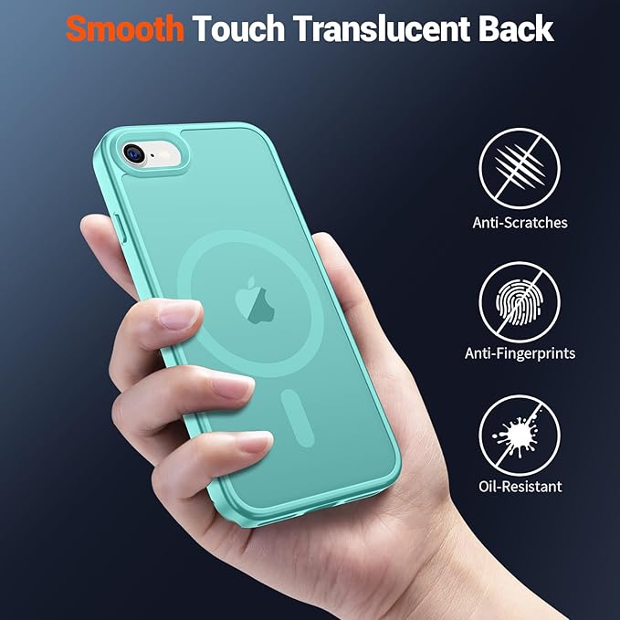SUPFINE Magnetic for iPhone SE Case 2022 (3rd)/2020 (2nd), iPhone 8 Case (Compatible with MagSafe) (Military Grade Drop Protection) Slim Translucent Matte Phone Case,Blue Green
