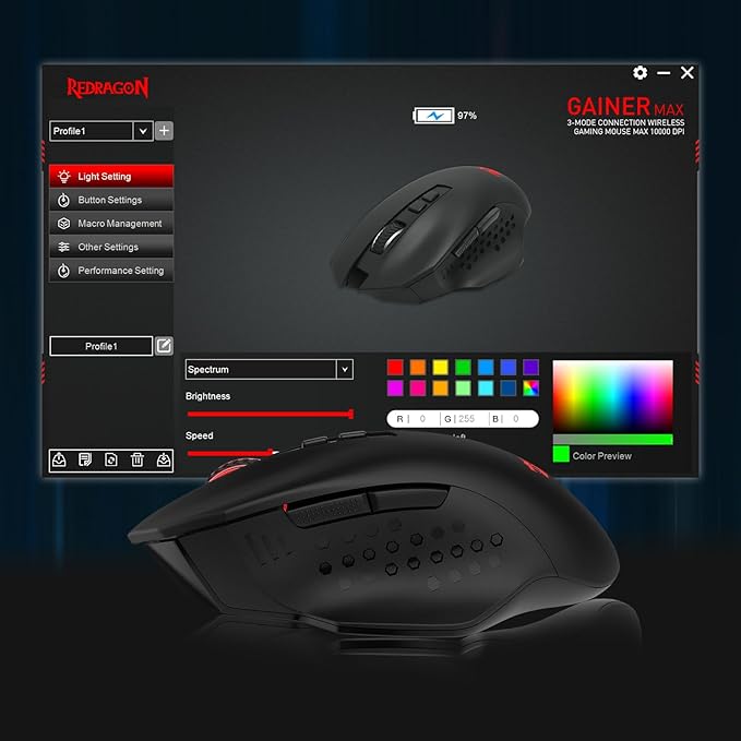 Redragon M656 MAX 3-Mode Wireless Gaming Mouse, 10000 DPI Rechargeable Gaming Mice w/ 5 DPI Levels, 7 Macro Buttons, RGB Backlight & Pro Software Supported, for PC/Mac/Laptop