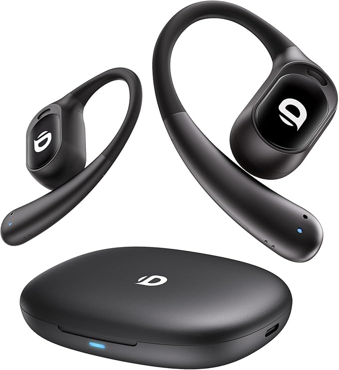 Open Ear Earbuds, True Wireless Open Ear Headphones with Earhooks, Air Conduction earphones, Touch Control, Dual Noise-Cancelling Mics, Up to 30 Hours Power with Case, IPX5, Workouts, Yoga, Running