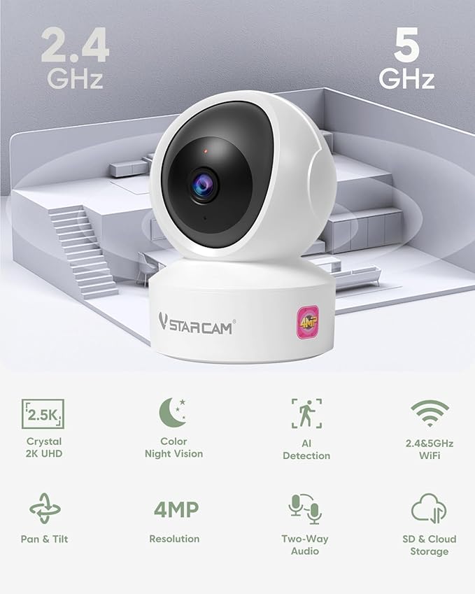 VSTARCAM 5G Indoor Camera Wireless, 2.5K QHD with 5X Zomm, Dual-Band WiFi, 360° Pan-Tilt, Color Night Vision, Motion Detection, Real-time Alerts, 2-Way Audio, Cloud & SD Card Storage(up to 256GB)