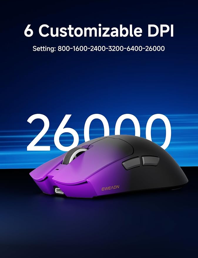 EWEADN S9 Pro Wireless Gaming Mouse, 59g Ergonomic Computer Mouse, 2.4Ghz/Bluetooth/USB-C, 8K Polling Rate, 26000 DPI, PAW3395 Optical Sensor, 250Hrs Battery Life, Programmable for PC/Win/Mac