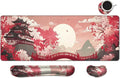 Desk Mat, Large Gaming Mouse Pad with Wrist Rest, 4 in1 XXL Mouse pad+Keyboard Wrist Rest+Mouse Pad Wrist Support+Cup Coaster Set, Ergonomic Desk Pad for Home Office, Japanese Sunrise