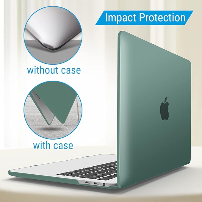 IBENZER Compatible with MacBook Pro 15 Inch Case 2019 2018 2017 2016 A1990 A1707, Hard Shell Case with Keyboard Cover & Type C Adapter for Mac Pro 15 Touch Bar, Midnitht Green, T15-MTGN+1TC