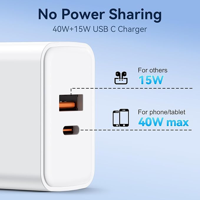 Otovoda USB C Fast Charger Block, 3 Pack 55W Type C Charger Fast Charging Brick, Dual Port USB Wall Chargers Cube for iPhone 17/16/15/14/13/12 Pro Max, iPad