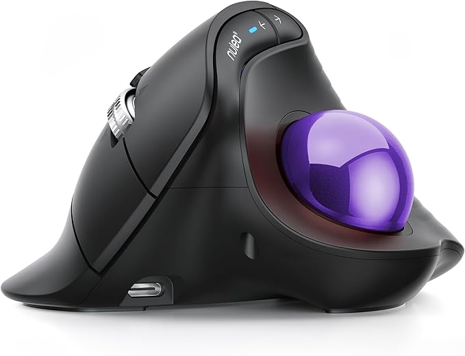 Nulea M514 Vertical Trackball Mouse, Ergonomic Wireless Thumb-Control Mouse with Quiet Clicks, 3 Device Connection (Bluetooth & USB Receiver), Rechargeable for PC/Mac/Laptop/Tablet.(Purple)