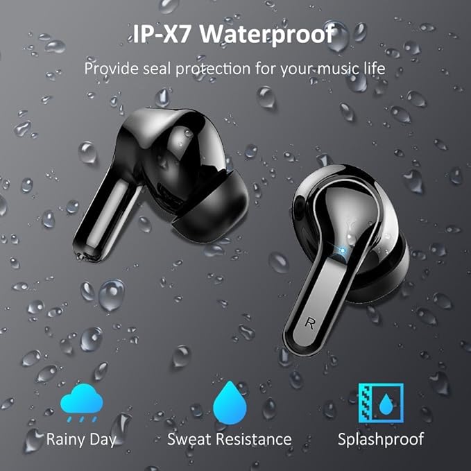 Wireless Earbuds, 2026 Bluetooth 5.4 Headphones NEW Ear Buds 40H Bass Stereo in-Ear Earphones ENC Noise Cancelling Earbuds with 4 HD Mic, USB-C LED Display IP7 Waterproof Sport Headset for Android iOS
