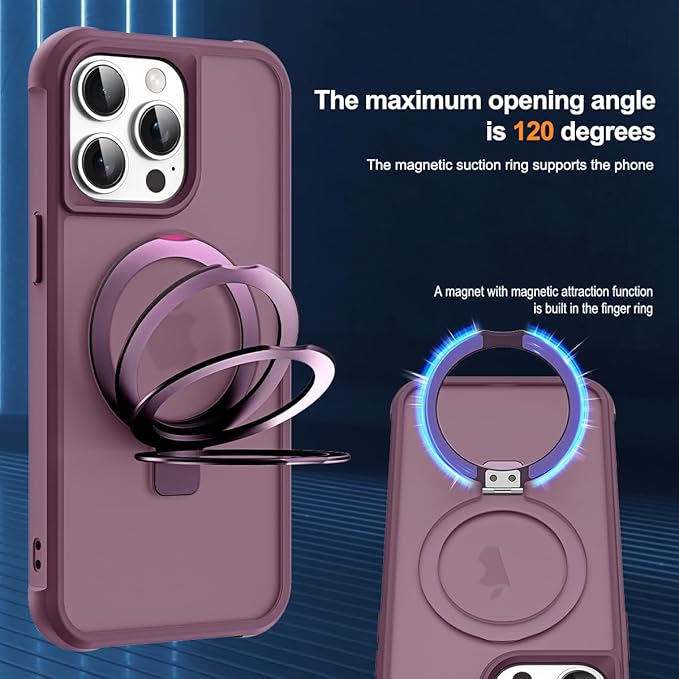 SKYLMW Compatible with iPhone 12 Pro Max Case & iPhone 13 Pro Max Case with Invisible Magnetic O-Ring Stand Translucent Phone Cases 6.7" [Compatible with Mag-Safe][Great Grip Feeling], Wine Red
