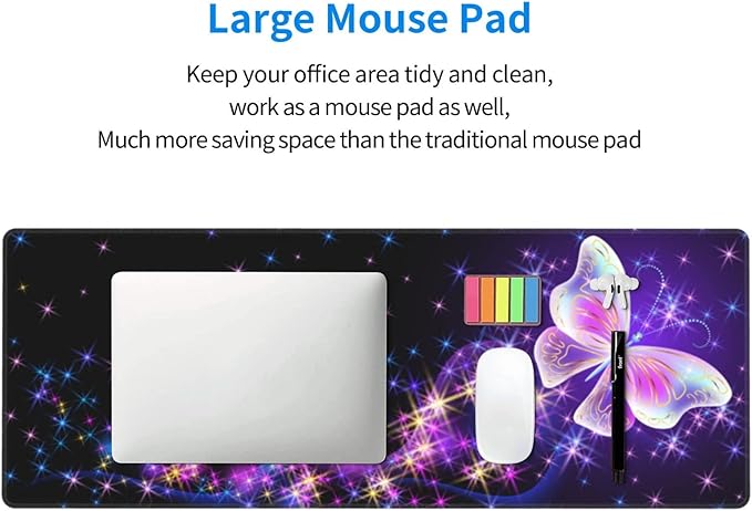 Butterfly Mouse Pad Extended Large Gaming Mouse Pad XL Oversized Desk Pad Stitched Edges 31.5 X 11.8 Inch