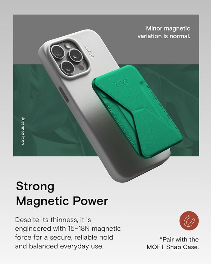 MOFT Magnetic Wallet Stand Compatible with iPhone 17/16/15/14/13/12 Series, Angle Adjustment Magsafe Compatible MOVAS Phone Stand, Oz Green