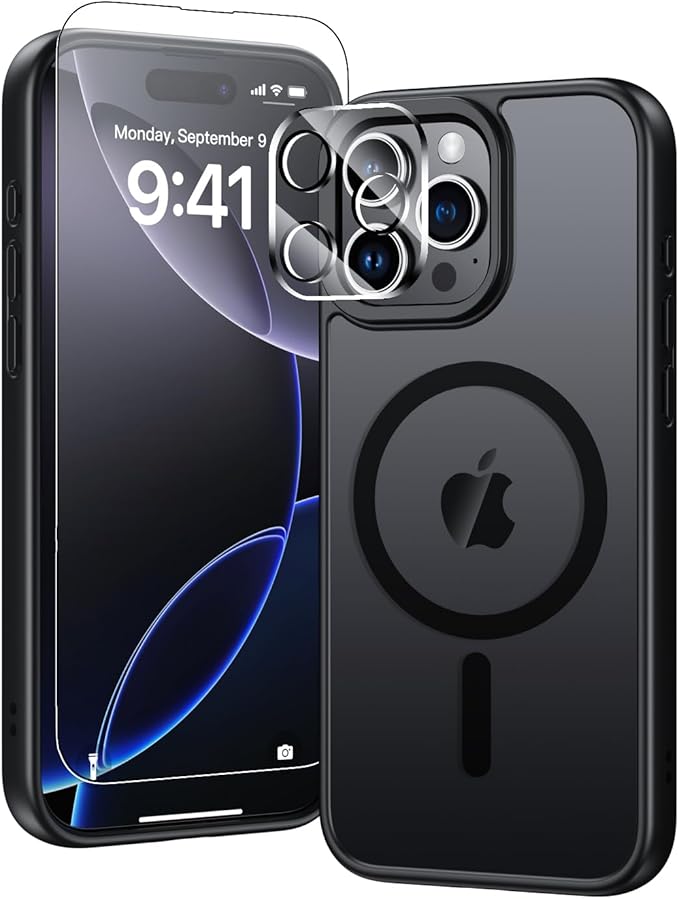 for iPhone 16 Pro Case,Compatible with MagSafe, Includes Tempered Glass Screen & Lens Protectors, Translucent Matte Anti-Fingerprint, Slim Full-Body Military Grade Shockproof case