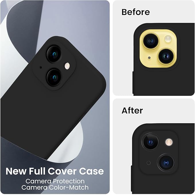 FireNova Designed for iPhone 14 Case, Silicone Upgraded [Camera Protection] Phone Case with [2 Screen Protectors], Soft Anti-Scratch Microfiber Lining Inside, 6.1 inch, Black