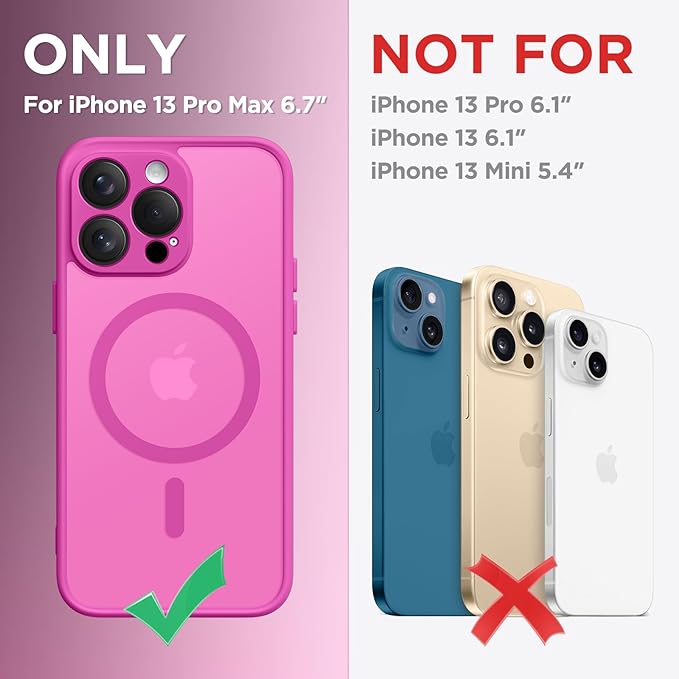 CAPRRO Magnetic for iPhone 13 Pro Max Case, [Compatible with MagSafe] [Full Camera Protection] Shockproof Protective Slim Translucent Matte Phone Case for iPhone 13 Pro Max 6.7'', Shocking Pink