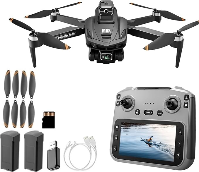 GPS Drone with 4K Camera, 4.5" LCD Display Screen Controller- 3,280ft RC Range, Auto return, Follow Me, Go Home, Gesture Control, One Key Takeoff/Landing, Altitude Hold,led Light ，Professional Quadcopter for Aerial Photography Control and Video Recordi...