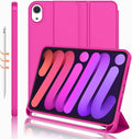 iMieet iPad mini 7 Case 2024 (A17 Pro), iPad mini 6 Case (8.3-Inch,2021 Model), iPad mini 7th/6th Generation Case with Pencil Holder, Trifold Stand Smart Case with Soft TPU Back,Rose Red