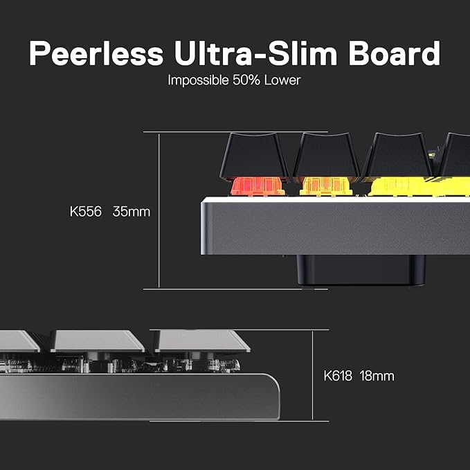 Redragon K618 PRO 3-Mode Wireless RGB Mechanical Keyboard, BT/2.4Ghz/Wired Low Profile Win/Mac Gaming Keyboard w/Ultra-Thin Design, Dedicated Media Control & Tactile Brown Switch