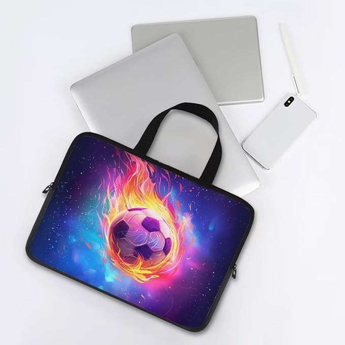 Fire Soccer Ball Laptop Sleeve Case for Women Men 15 Inch Laptop Protector with Multiple Uses Lightweight Computer Sleeve Tablet Bag Laptop Carrying Case Gifts for Boys, Galaxy Space