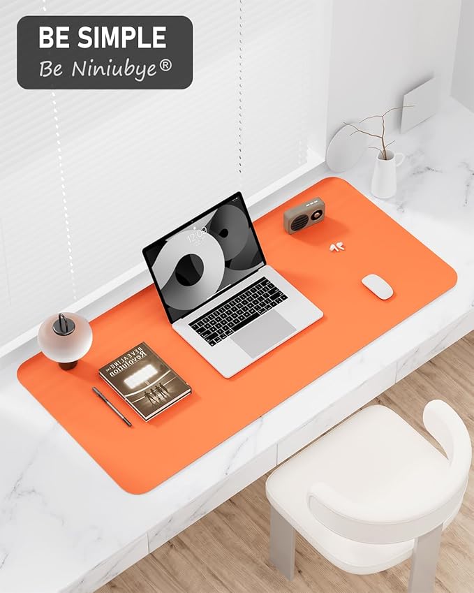Desk Pad, 35.5" x 17" PU Leather Non-Slip Desk Mat Large Mouse Pad for Desktop, Waterproof Laptop Computer Writing Mat for Office, Home, Work, Gaming, Orange