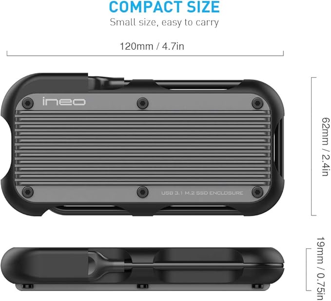 ineo M.2 NVMe (PCIe) USB 3.2 Gen 2 Type-C Rugged Waterproof Shockproof Aluminum Cover SSD Enclosure [C2594-NVMe]