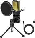 USB Microphone for PC, Cardioid Condenser Mic with RGB Light, One-Touch Mute, Gooseneck Tripod, USB-C/USB-A Computer Microphone for Gaming, Streaming, Podcasting, Recording
