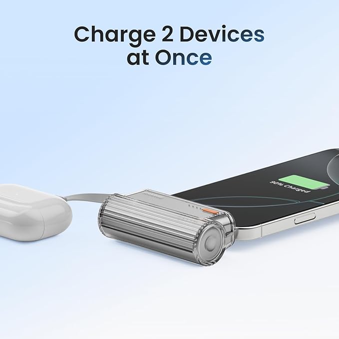 sharge Flow Mini 2 Portable Charger with Built-in Cable 22.5W Max Power Bank for Travel, Fast Charging Battery Pack with iOS and USB-C Connector for iPhone 17/16/15/14, Galaxy, Google Pixel, and More