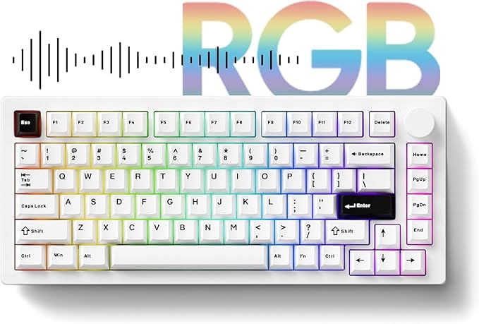 MONSGEEK M1 V5 Aluminum Mechanical Keyboard 75% Quick Release Gaming Keyboard Blcak on White with Knob 8000 mAh RGB Hot-swappable Pre-lubed Cilantro Switch, Piano Switch