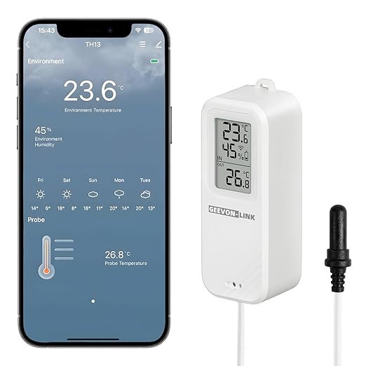WiFi Refrigerator Thermometer Hygrometer with Alarm, Freezer Temperature with Probe, Wireless Digital Fridge Thermometer Humidity Sensor, Free Data Export for Home Kitchen Fridge Tub