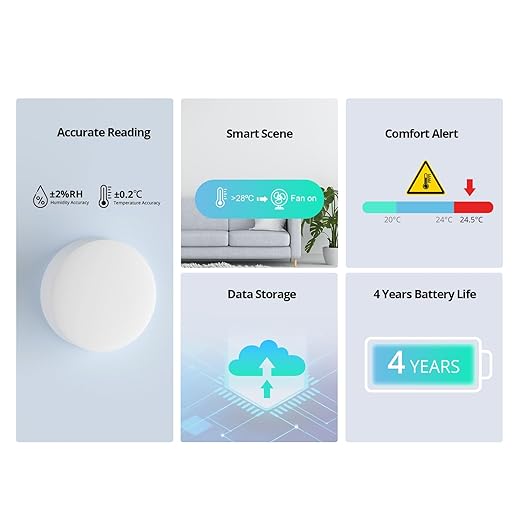 SONOFF SNZB-02P Zigbee Indoor Temperature Humidity Sensor, Thermometer Hygrometer with Alert, Works with Alexa & Google Home for Remote Monitoring and Home Automation, ZigBee 3.0 Hub Required, 2-Pack