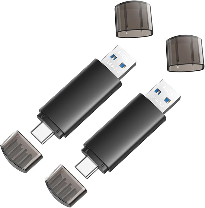 JOIOT 64GB USB C Flash Drive Dual USB 3.0 Flash Drive Type C + USB A Portable Type-C Flash Drive 2-in-1 USB-C Thumb Drive for Smartphone Tablet Computer Mac iPhone Black (2 Pack)