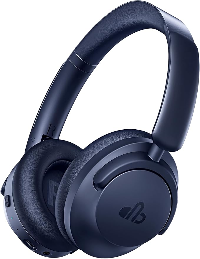 Hybrid Active Noise Cancelling Headphones, Over-Ear Bluetooth Headphone with Hi-Res Audio, 60H Playtime, Deep Bass, Transparency Mode, Foldable Comfort Ear Cups, Ideal gift for Travel Office - Navy