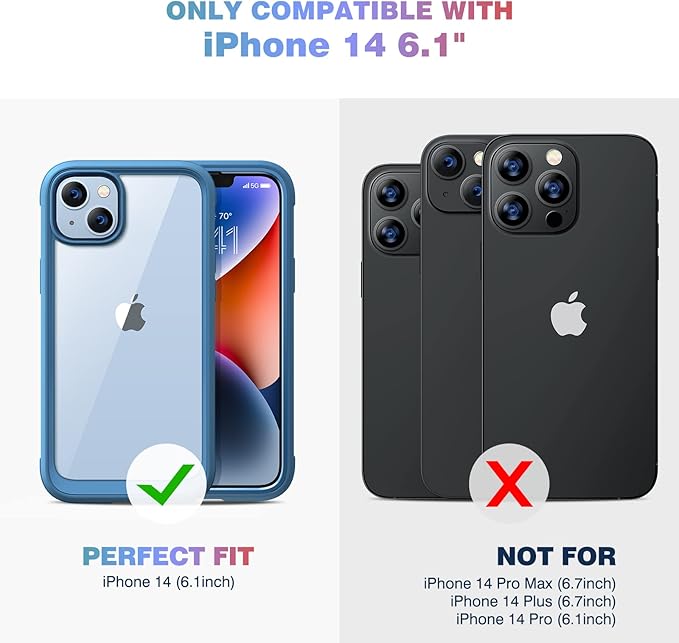 Diaclara Designed for iPhone 14 Case, Full Body Rugged Case with Built-in Touch Sensitive Anti-Scratch Screen Protector, with Camera Lens Protector for iPhone 14 6.1" (Blue and Clear)