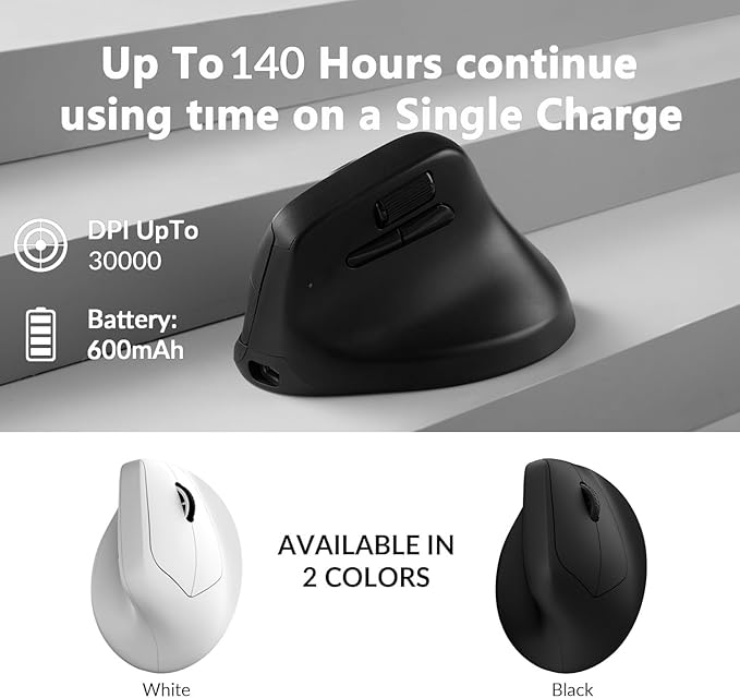 Keychron M5 Wireless Ergonomic Mouse, 8000Hz Tri-Mode 2.4 GHz/Bluetooth 5.1/Wired, PixArt 3950 Sensor, 30000 DPI, Ergonomic Lightweight Programmable Macro Button for Windows PC/Mac - Black