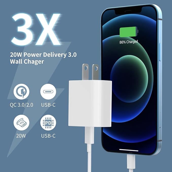 3Pack USB C Charger Block 20W, iGENJUN PD 3.0 Type C Wall Chargers USBC Power Adapter Brick Cube Fast Charger for Phone 17/17 Pro/16/15, Galaxy, Pixel, AirPods Pro-White