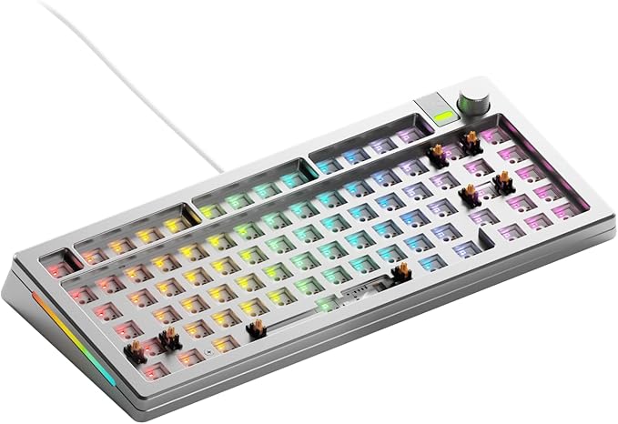Glorious Gaming - GMMK 3 PRO Barebones Custom Keyboard Kit w/Knob, Custom Modular Aluminum Body & Gasket System, Hotswappable 75% Keyboard, Sound Dampening Foam, Aluminum Switch Plate(Silver)