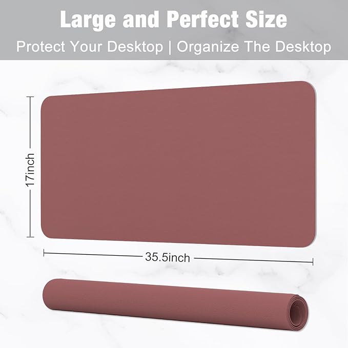 Hsurbtra Desk Pad, 35.5" x 17" PU Leather Desk Mat, XXL Extended Mouse Pad, Waterproof Desktop Blotter Protector, Non-Slip Ultra Thin Large Laptop Keyboard Writing Mat for Office Home, Brick Red