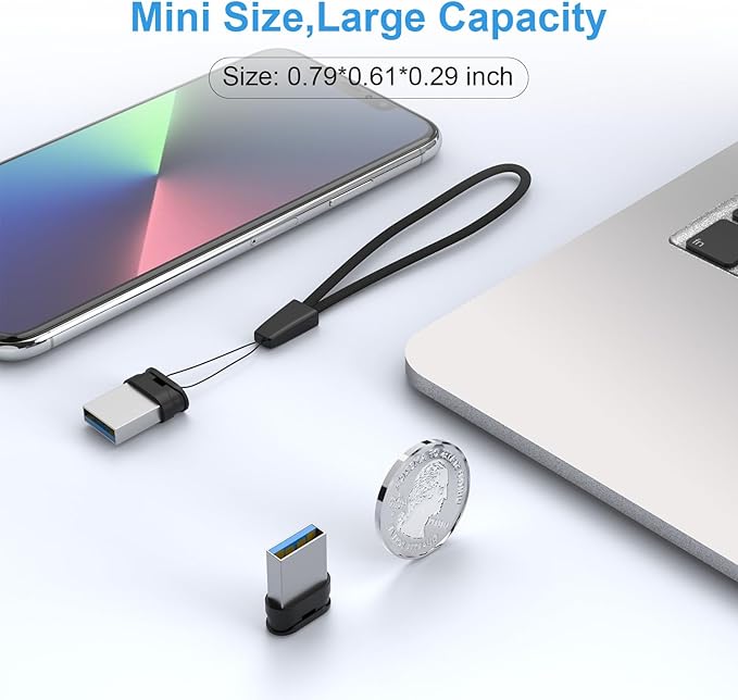 RAOYI USB Stick 128GB USB 3.0 Flash Drive with Lanyard,128G Mini Fit Memory Stick Ultra Slim Thumb Drive Zip Drive for PC Desktop-Black