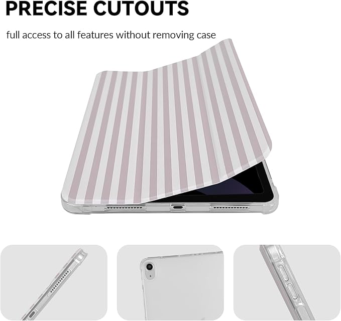 Lovmooful Compatible for iPad Air 6th 11-inch M2 (2024),iPad Air 5/4 (2022/2020 5th/4th Generation 10.9-Inch) Case with Pencil Holder Cute Striped Design Soft TPU Trifold Stand Protective-Apricot