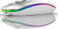 TENMOS Wireless Bluetooth Mouse, LED Slim (Bluetooth 5.1 + USB) 2.4GHz Rechargeable Silent Bluetooth Wireless Mouse with Type C Adapter for Laptop/MacBook/iPad OS 13 and Above (Silver)