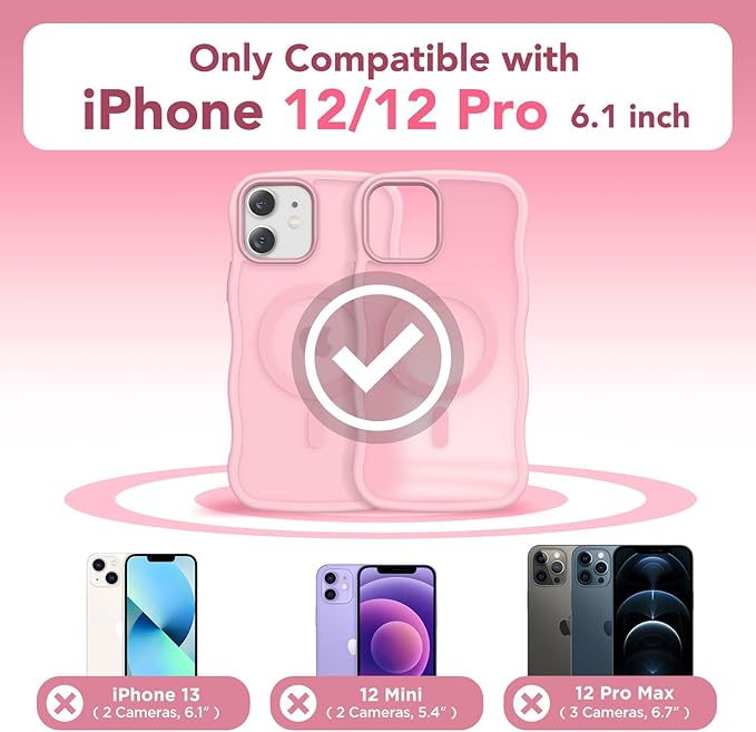 CAPRARO Cute for iPhone 12 Case & iPhone 12 Pro Case, Compatible with MagSafe, [Curly Wave Edge] [Camera Protection] [14 FT Drop Protection] Magnetic for iPhone 12/12 Pro, Peach Pink