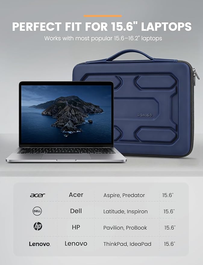DOMISO 15.6 inch Laptop Sleeve with Handle Shockproof Waterproof EVA Protective Case for 15.6" Yoga 720 IdeaPad 310 320 ThinkPad T570/Legion 5 Gen 6/HP Envy 15/15.6" Notebooks, Dark Blue
