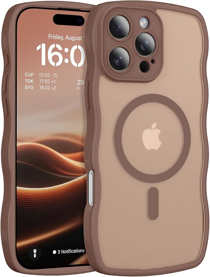 BENTOBEN Magnetic for iPhone 16 Pro Case, Cute Wavy [Full Camera Protection][Compatible with MagSafe] Matte Anti-Slip Bumper Women Girls Boys Protective Cover for 16 Pro 6.3" 2024, Desert Titanium