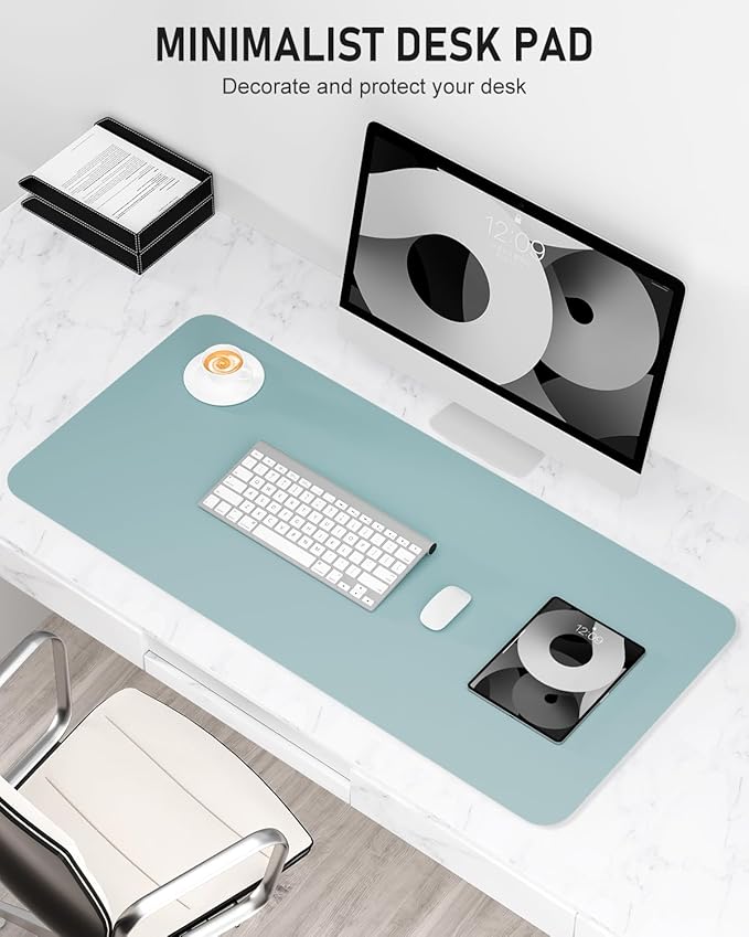 Desk Pad, 30" x 14" PU Leather Non-Slip Desk Mat Large Mouse Pad for Desktop, Waterproof Laptop Computer Writing Mat for Office, Home, Work, Gaming, Lake Blue