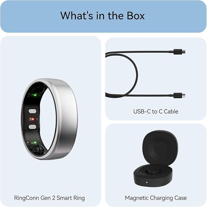 RingConn Gen 2, World’s First Smart Ring with Sleep Apnea Monitoring, No APP Subscription, 12-Day Battery Life, Stress/Heart Rate/Women's Health Tracker, Android & iOS Compatible (Silver, Size 9)