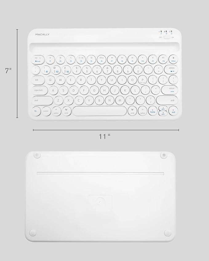 Macally Bluetooth Keyboard for Tablet | Wireless Keyboard for iPad mini/Air/Mini, iPhone (Multi-Device, Built-in Stand, Rechargeable) Easy to Use and Cute Portable - White