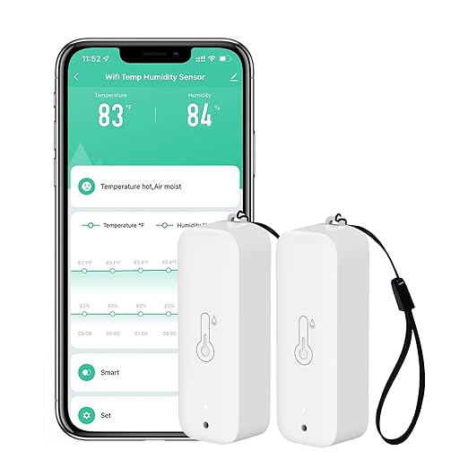 WiFi Hygrometer Thermometer Sensor: Wireless Smart Temperature Humidity Monitor with App Notification Alert, Data Storage Export, Calibration Function, Compatible with Alexa (White-2PCS)