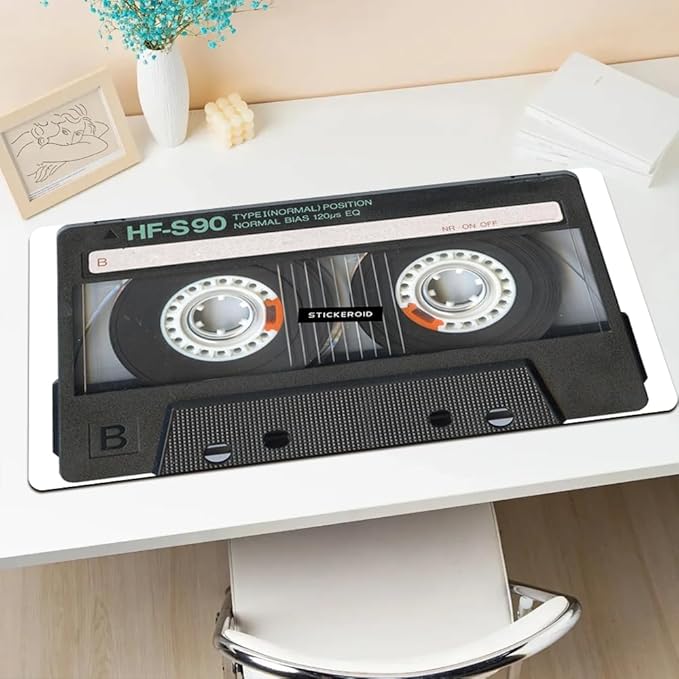 Black Vintage Tape 90s Old Music Musiccasette Mouse Pad 15.7x31.5 inches Retro Mouse Pad Big Extended Non-Slip Rubber Base Mousepad with Stitched Edges Gaming Pc Desktop Large Mouse Pad