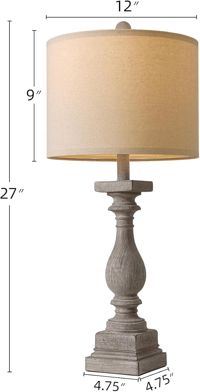 BOBOMOMO 27" Farmhouse Table Lamps with USB-A +C Ports, Vintage Rustic Lamps for Living Room, Linen Shade, Retro Side Table Lamps Set of 2 for Living Room,Bedroom,Night Stands (Blubs not Included)