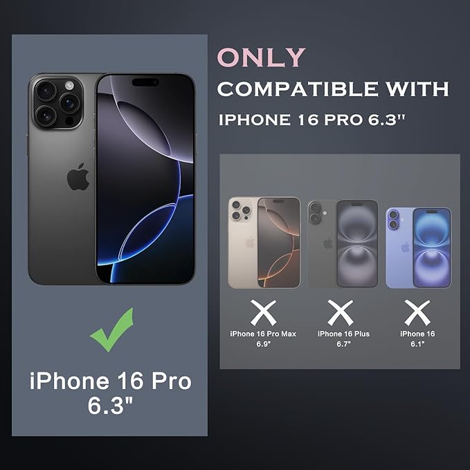 YINLAI Case for iPhone 16 Pro 6.3-Inch, iPhone 16 Pro Phone Case Magnetic [Compatible with Magsafe] Slim Translucent Matte Men Women Girls Shockproof Protective Back Cover, Black/Pink