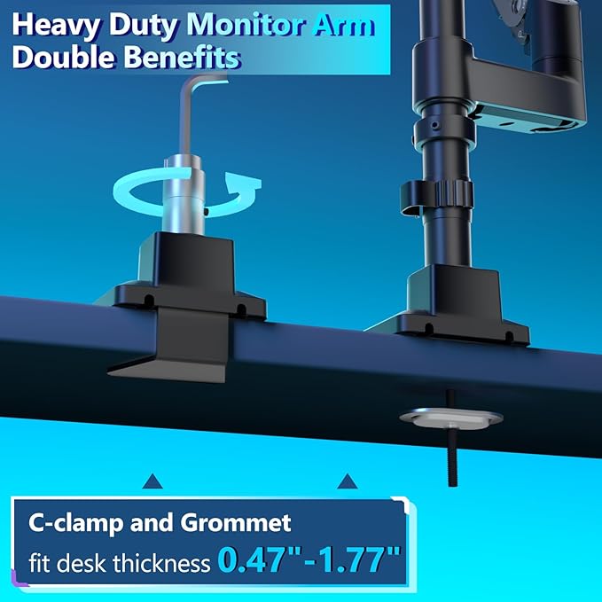 WALI Dual Monitor Mount for Ultrawide Heavy Duty Curved Monitor Stacking, Dual Monitor Arms Fits 13-49 Inch for Ultrawide Screens up to 44lbs, 49 inch Monitor Arm, Black